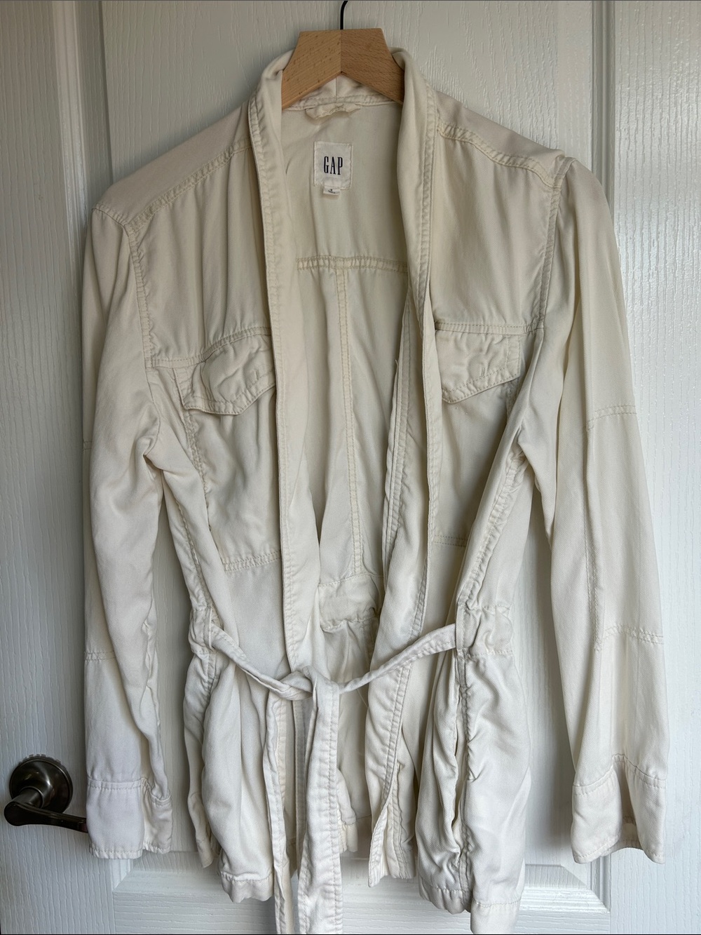 GAP Women's Off-White Tie-Waist Utility Jacket-Small